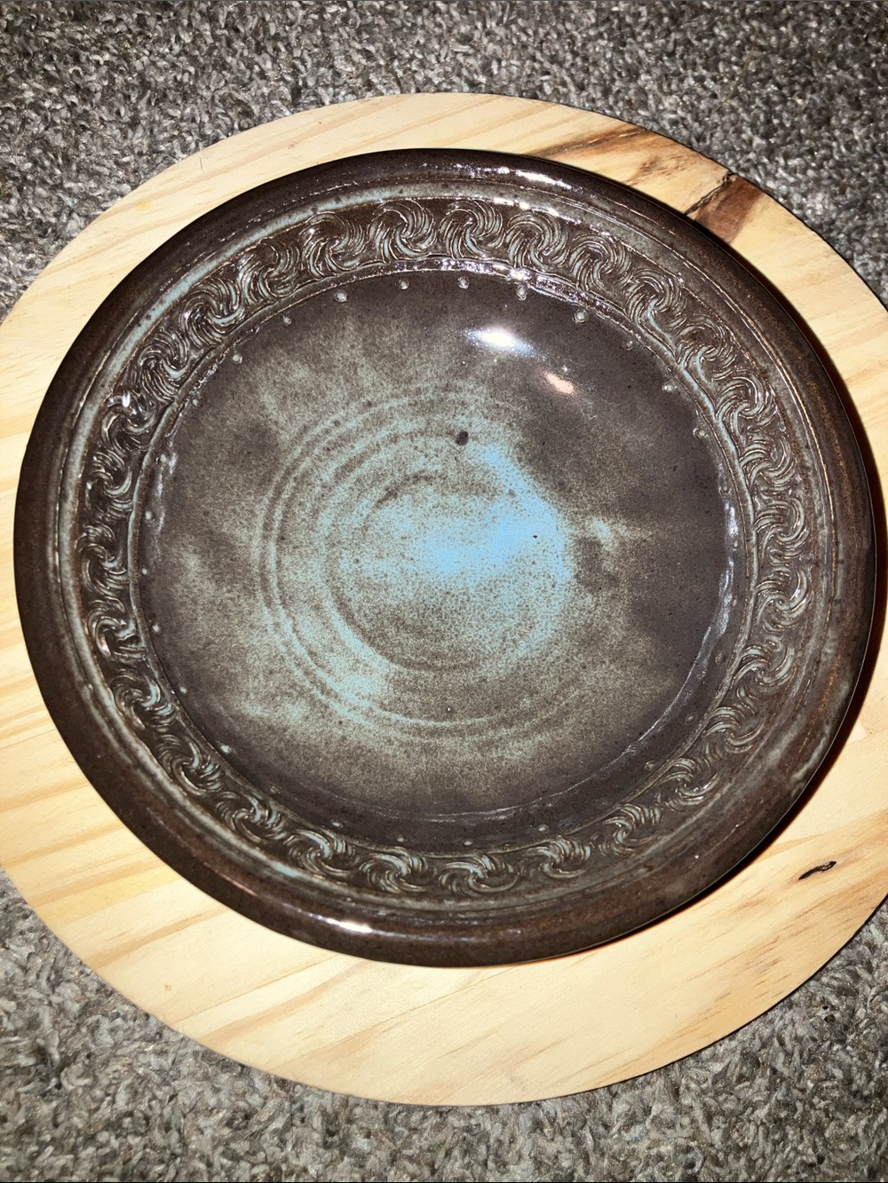 Artisan Hand Crafted Brown and Teal Decorative Stoneware Bowl 6”